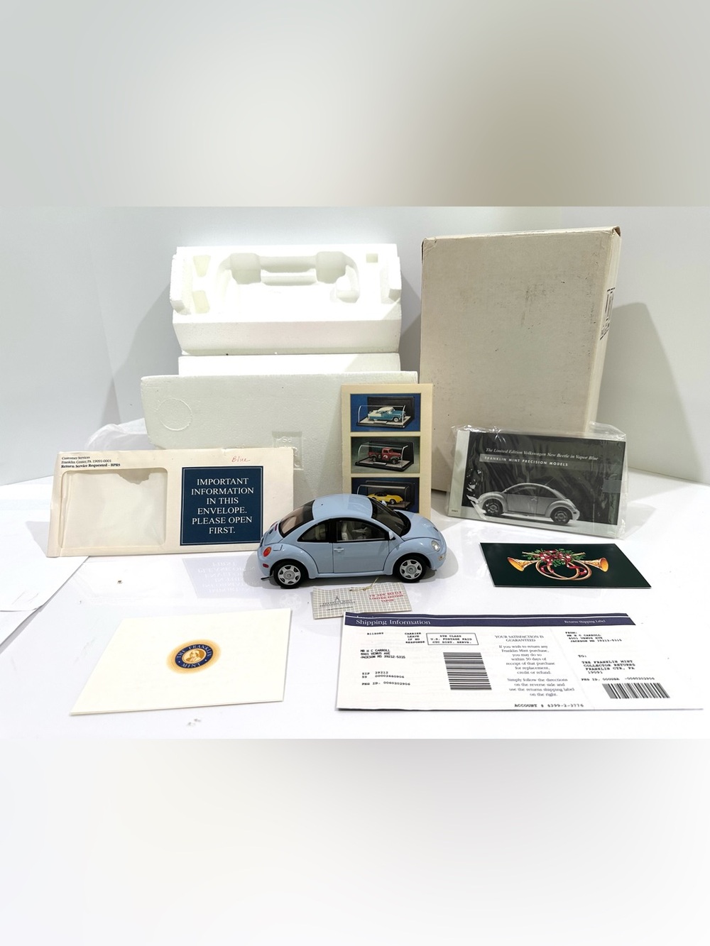 Franklin Mint 1:24 Y2 K 2000 V W New Beetle Internet Special Edition Vapor Blue